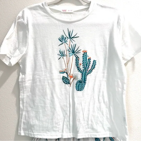 White Cactus Print Pajama Set - Picture 4 of 6